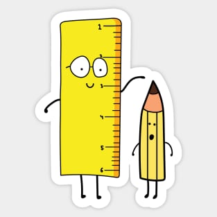 funny cute ruler measures a pencil Sticker